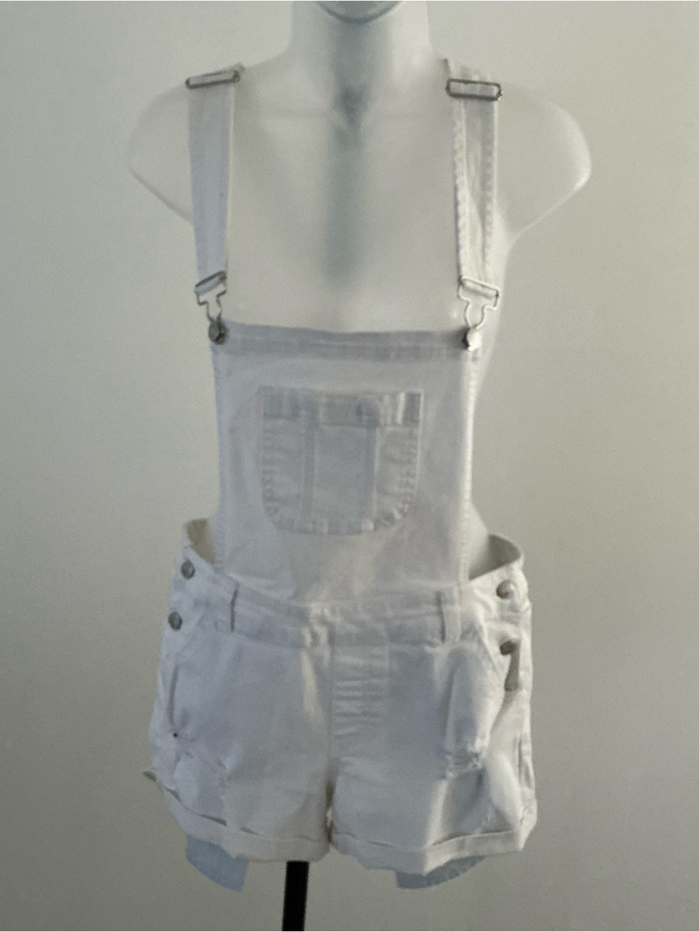 Wax Jean Junior White Distressed Denim Short Overalls – Medium